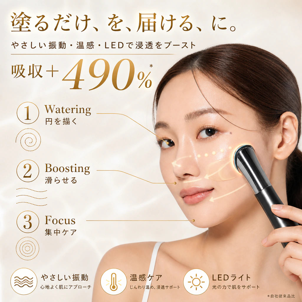美容液を肌になじませながら使う浸透ブースター美顔器（頬）