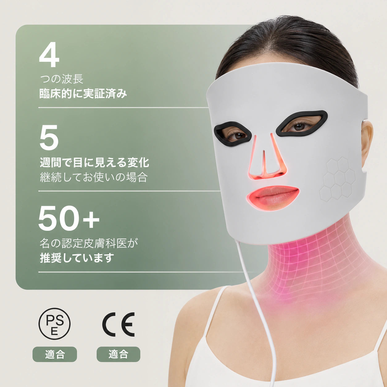 プロ仕様 LED美顔マスク — 赤色光と850nm近赤外線の光ケア