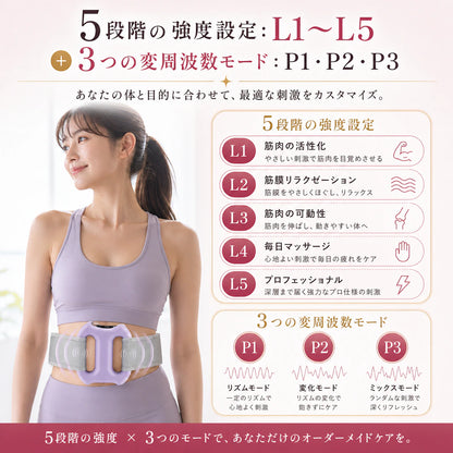 5段階の強度設定（L1〜L5）と3つの変周波数モード