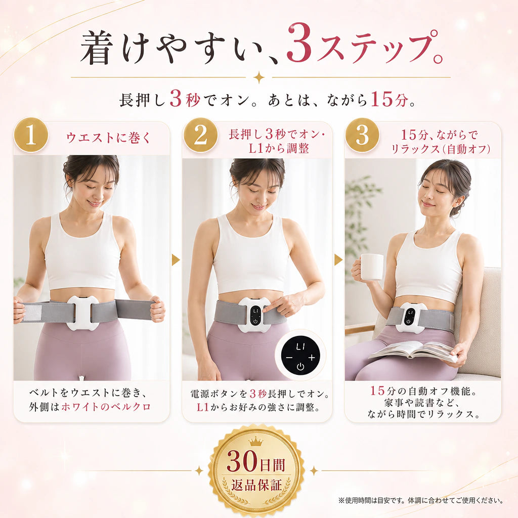 着けやすい3ステップ、外側はホワイトのベルクロ